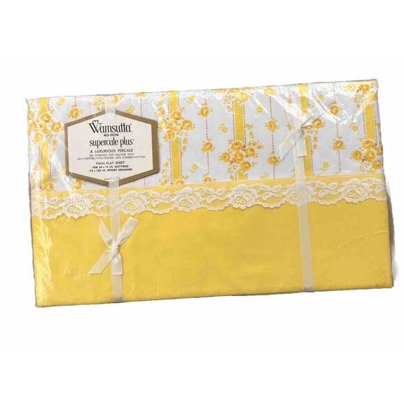 NEW Vintage Wamsutta Supercale Plus Twin Flat Sheet Rambling Rose White/Yellow - Picture 1 of 3